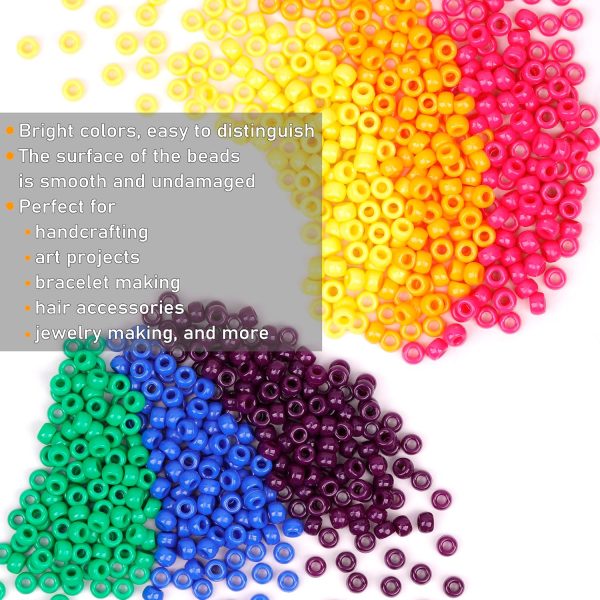 1000 Pcs 6x9mm Multi-Colored Plastic Craft Perforated Beads Bulk Rainbow Hair Beads Round with Center Hole, DIY Face Mask Pony Beads for Hair,DIY Bracelet Necklace Jewelry Making Supplies - Image 2
