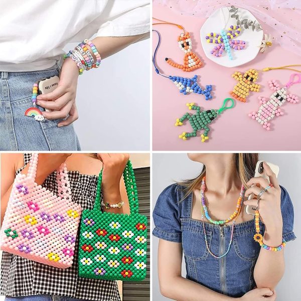 1000 Pcs 6x9mm Multi-Colored Plastic Craft Perforated Beads Bulk Rainbow Hair Beads Round with Center Hole, DIY Face Mask Pony Beads for Hair,DIY Bracelet Necklace Jewelry Making Supplies - Image 4