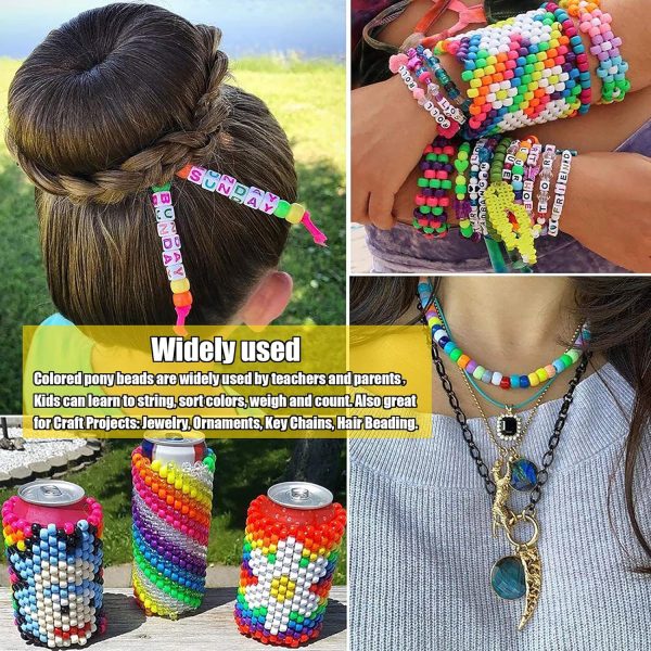 1000 Pcs 6x9mm Multi-Colored Plastic Craft Perforated Beads Bulk Rainbow Hair Beads Round with Center Hole, DIY Face Mask Pony Beads for Hair,DIY Bracelet Necklace Jewelry Making Supplies - Image 6