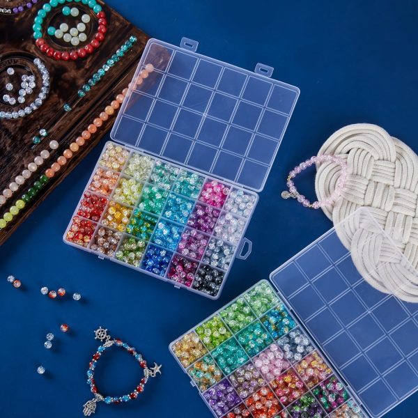 1300PCS 8mm Mixed Crackle Glass Beads for Bracelets Making with Accessories, 48 Colors Crystal Glass Beads Jewelry Making Kit, Round Beads for DIY Bracelet Crafts - Image 4