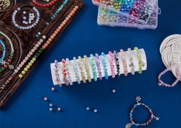 1300PCS 8mm Mixed Crackle Glass Beads for Bracelets Making with Accessories, 48 Colors Crystal Glass Beads Jewelry Making Kit, Round Beads for DIY Bracelet Crafts - Image 6