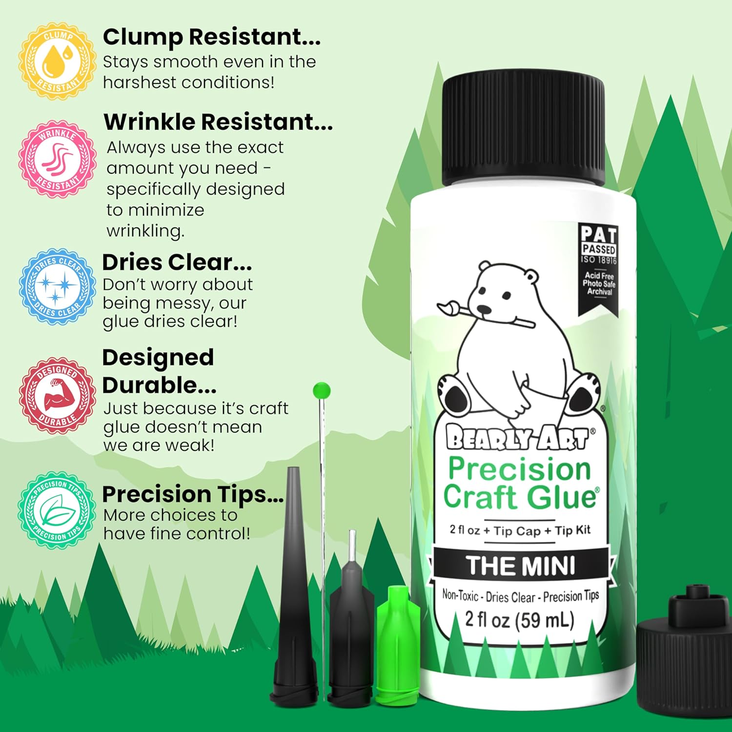 Bearly Art Precision Craft Glue - The Mini - 2fl oz with Tip Kit - Acid Free Archival - Strong Hold Adhesive - Ideal for Fine Paper Crafting Scrapbooking and Card Making - Made in USA - Image 4