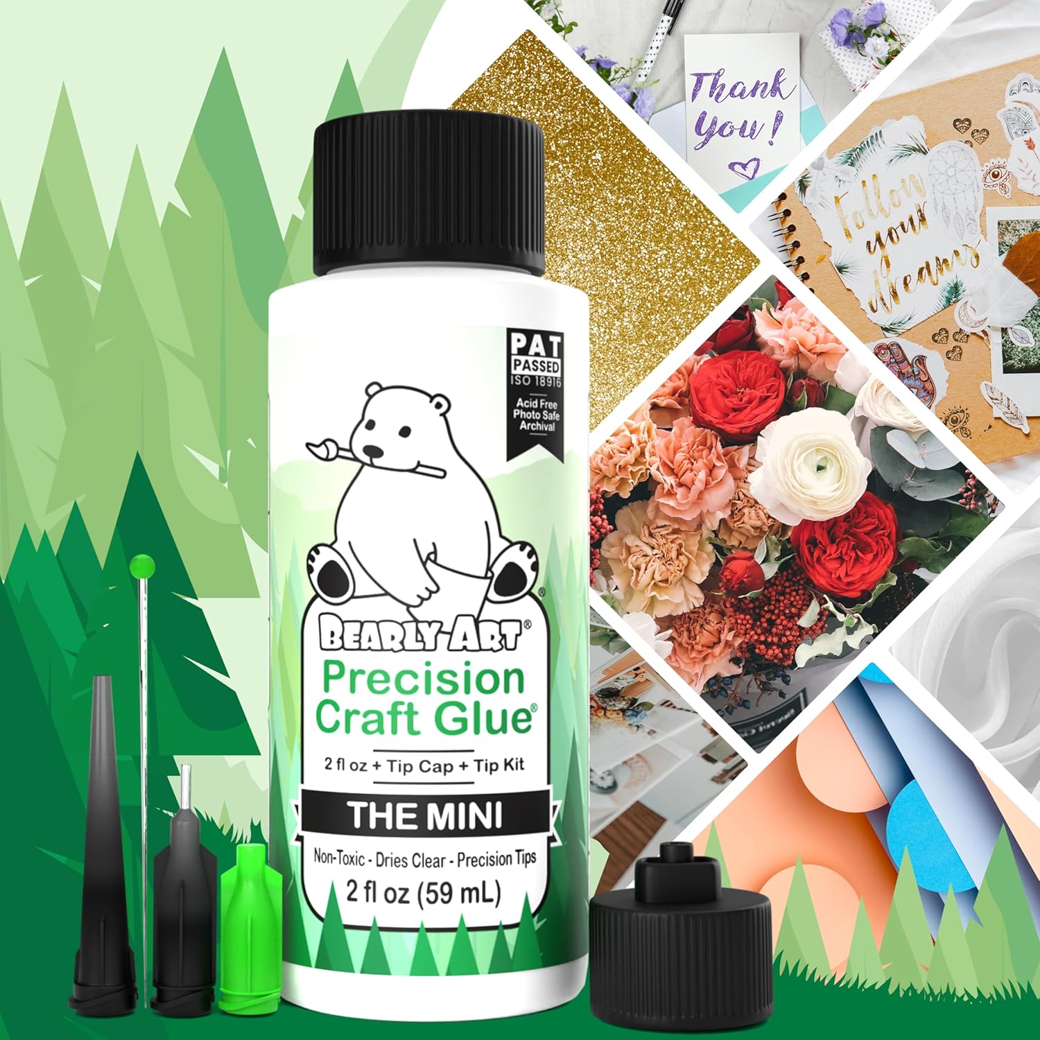 Bearly Art Precision Craft Glue - The Mini - 2fl oz with Tip Kit - Acid Free Archival - Strong Hold Adhesive - Ideal for Fine Paper Crafting Scrapbooking and Card Making - Made in USA - Image 6