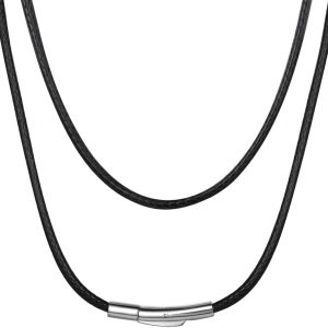 Waterproof Braided Leather Cord Chain Necklace, Men Women DIY Woven Wax Rope Chain for Pendant, Customize Available, 2/3mm Width, 16" 18" 20" 22" 24" 26" 28" 30" Length(with Gift Box)