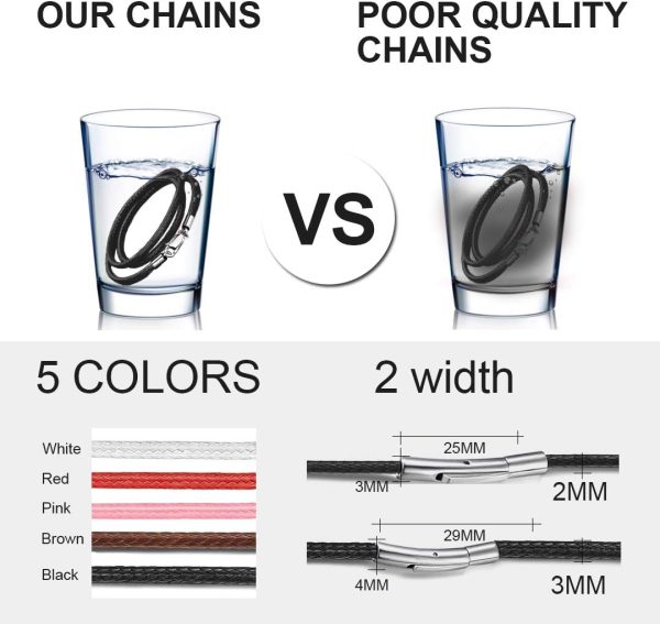 Waterproof Braided Leather Cord Chain Necklace, Men Women DIY Woven Wax Rope Chain for Pendant, Customize Available, 2/3mm Width, 16" 18" 20" 22" 24" 26" 28" 30" Length(with Gift Box) - Image 5