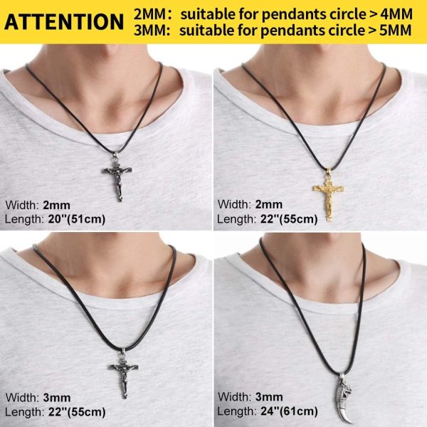 Waterproof Braided Leather Cord Chain Necklace, Men Women DIY Woven Wax Rope Chain for Pendant, Customize Available, 2/3mm Width, 16" 18" 20" 22" 24" 26" 28" 30" Length(with Gift Box) - Image 6