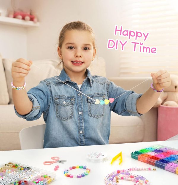 Dowsabel Clay Beads 7500 Pcs Friendship Bracelet Making Kit,2 Boxes 24 Colors Polymer Heishi Beads with Letter Beads for Jewelry Making, DIY Arts and Crafts Gifts Toys for Girls Age 4+ - Image 4