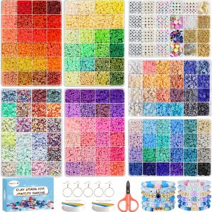 Redtwo 23000 Pcs Clay Beads Bracelet Making Kit 144 Colors 7 Boxes Flat Polymer Heishi Beads Set for Friendship Jewelry Making with Pendant Charms Crafts Gifts for Girls Ages 6-12 Kids Adults