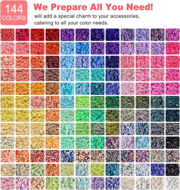 Redtwo 23000 Pcs Clay Beads Bracelet Making Kit 144 Colors 7 Boxes Flat Polymer Heishi Beads Set for Friendship Jewelry Making with Pendant Charms Crafts Gifts for Girls Ages 6-12 Kids Adults - Image 2
