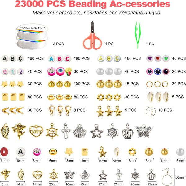 Redtwo 23000 Pcs Clay Beads Bracelet Making Kit 144 Colors 7 Boxes Flat Polymer Heishi Beads Set for Friendship Jewelry Making with Pendant Charms Crafts Gifts for Girls Ages 6-12 Kids Adults - Image 3