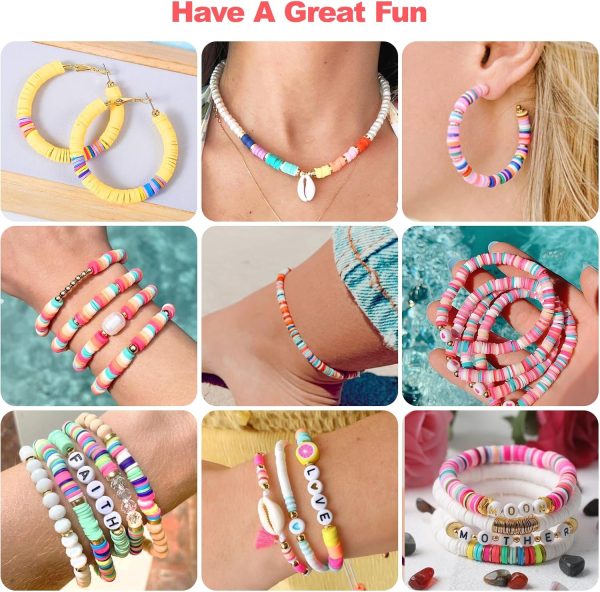 Redtwo 23000 Pcs Clay Beads Bracelet Making Kit 144 Colors 7 Boxes Flat Polymer Heishi Beads Set for Friendship Jewelry Making with Pendant Charms Crafts Gifts for Girls Ages 6-12 Kids Adults - Image 5