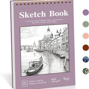 Sketch Book 8.5" x 5.5", Sketchbook for Drawing Top Spiral Bound, 1-Pack 60 Sheets, Acid Free Artist Drawing Pad Paper Painting Sketch Pad for Travel Kids Students Adults Beginner - Purple