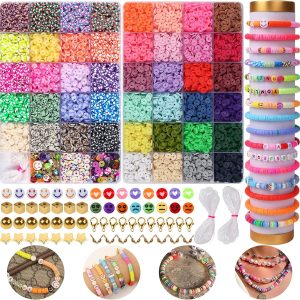 XSEINO 9000PCS Clay Beads Bracelet Making Kit,46Colors Flat Friendship Polymer Heishi Beads for Jewelry Making with Rich Jewelry Making Accessories for Crafts Christmas Gifts