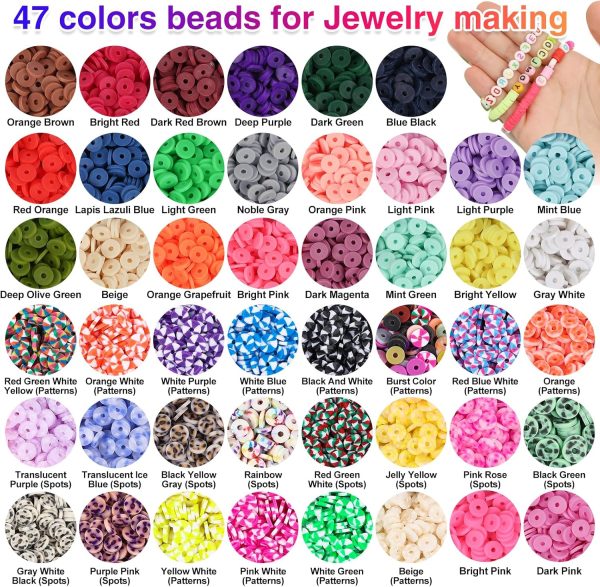 XSEINO 9000PCS Clay Beads Bracelet Making Kit,46Colors Flat Friendship Polymer Heishi Beads for Jewelry Making with Rich Jewelry Making Accessories for Crafts Christmas Gifts - Image 2