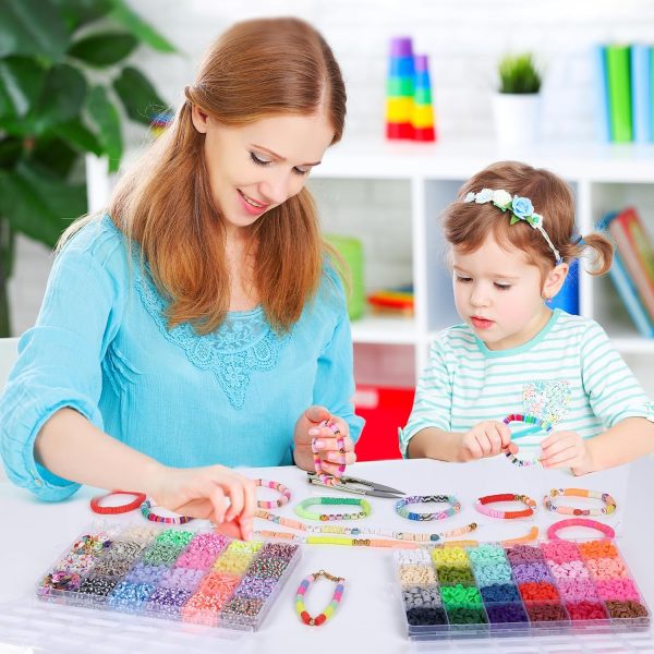 XSEINO 9000PCS Clay Beads Bracelet Making Kit,46Colors Flat Friendship Polymer Heishi Beads for Jewelry Making with Rich Jewelry Making Accessories for Crafts Christmas Gifts - Image 4